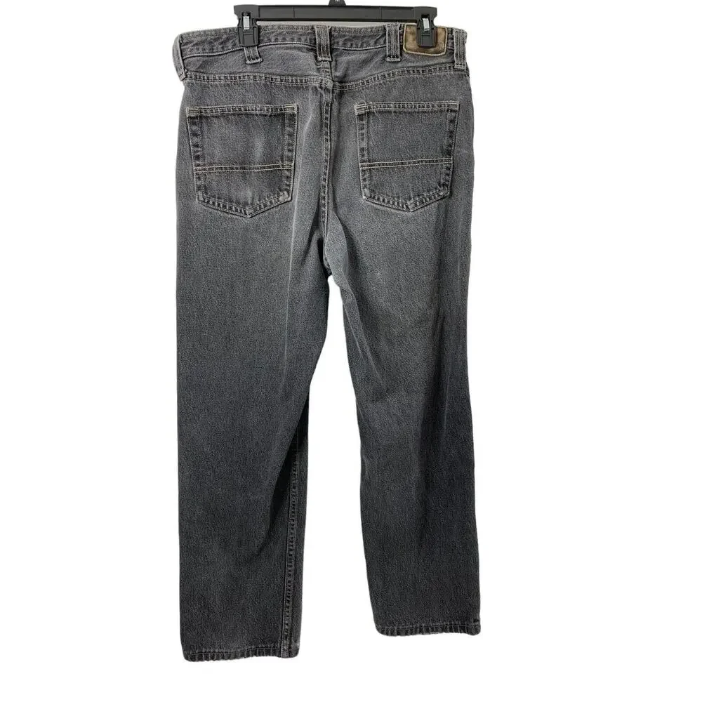 Lands' End Traditional Fit Jeans Mens Size 36 Distress Grunge Black Faded Denim‎